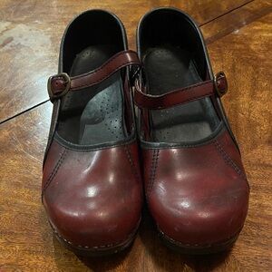 Sanita Wine Brown Leather Mary Jane Clogs